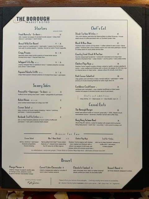Menu, The Borough Market Bistro