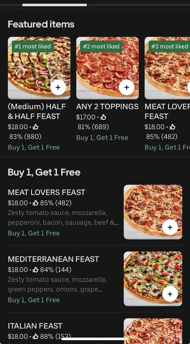 Menu, Freshslice Pizza