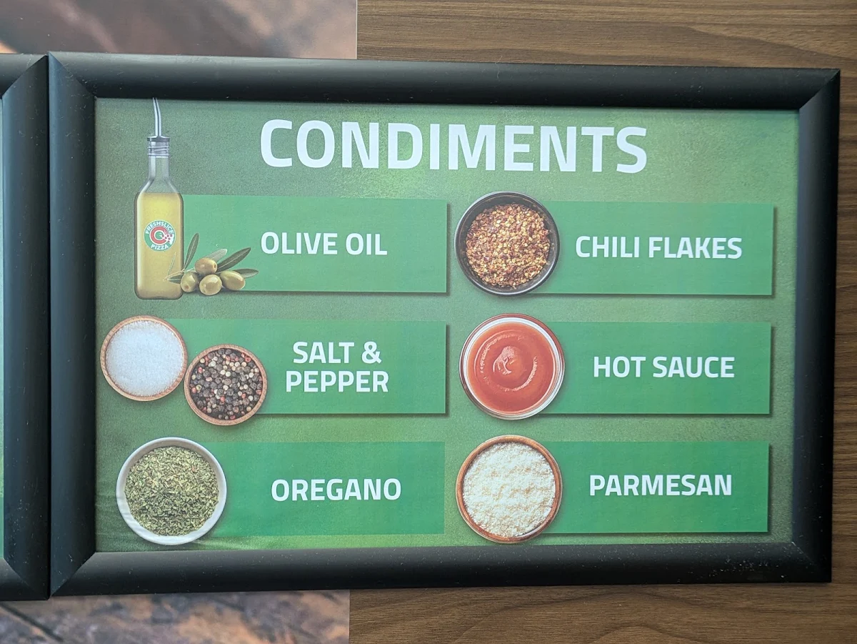 Menu, Freshslice Pizza