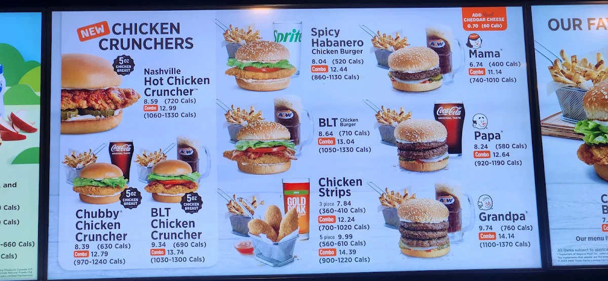 Menu, A&W Canada