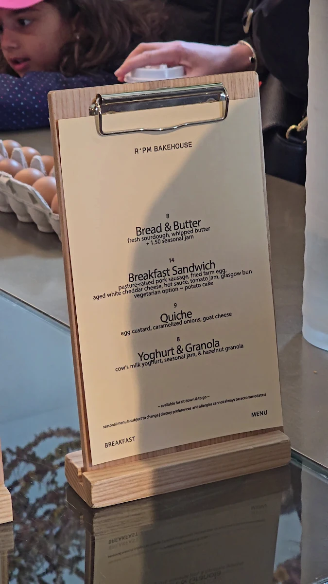 Menu, RPM Bakehouse
