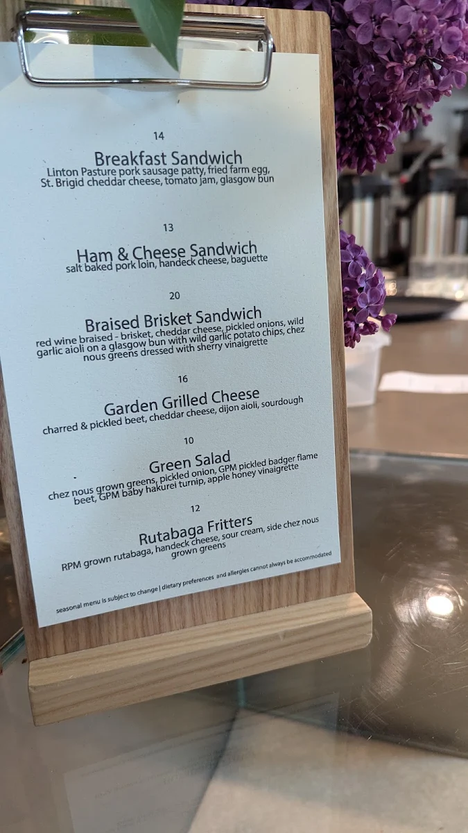 Menu, RPM Bakehouse