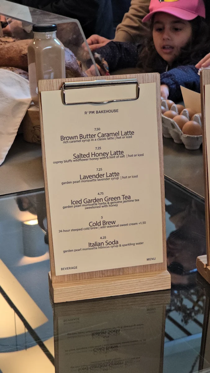 Menu, RPM Bakehouse