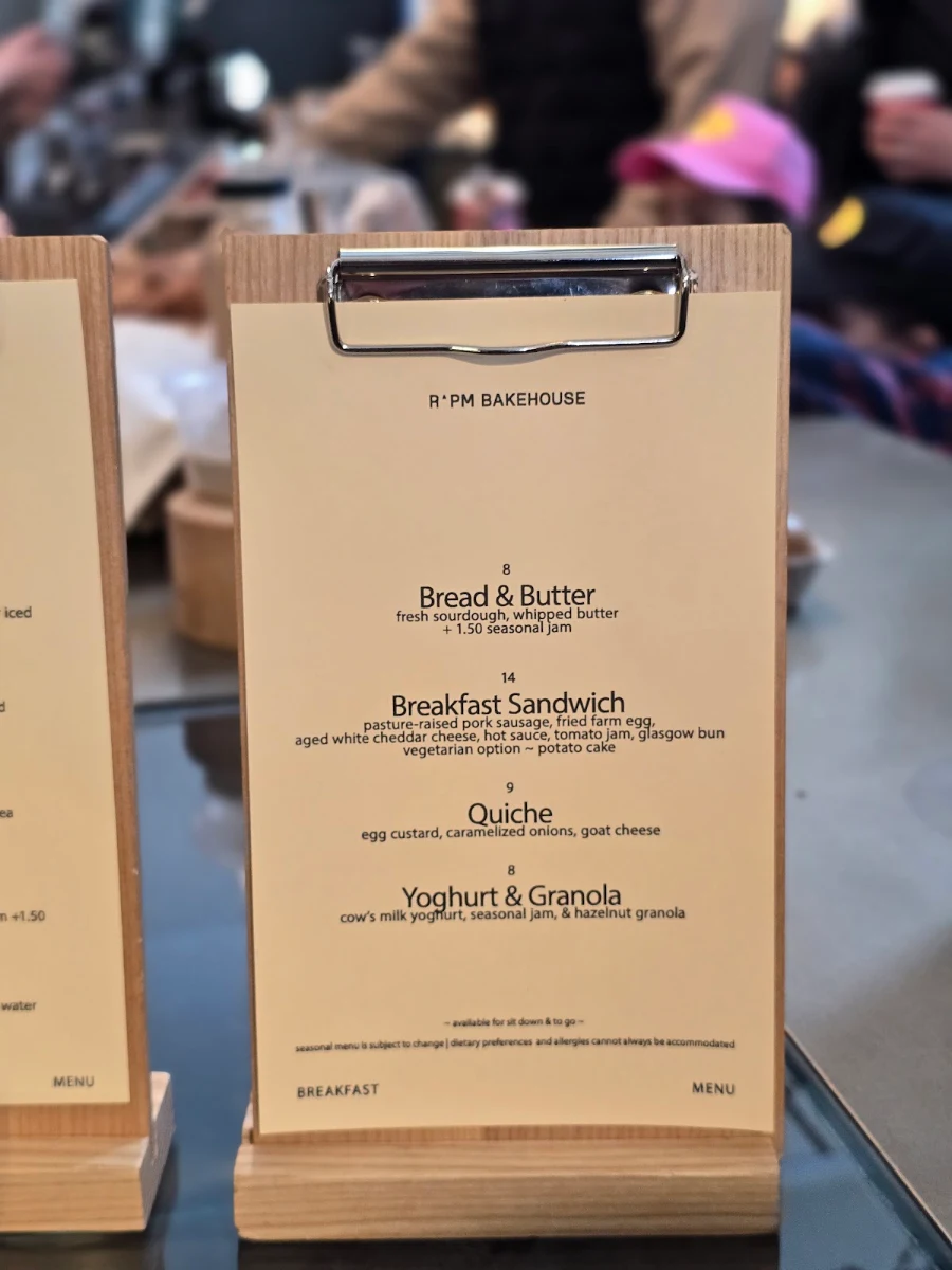 Menu, RPM Bakehouse