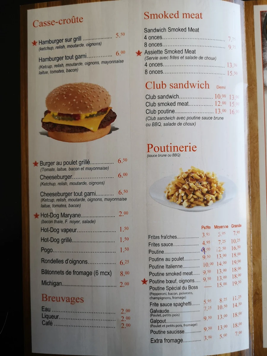 Menu, Resto le Maryane 2