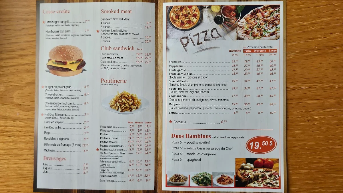 Menu, Resto le Maryane 2