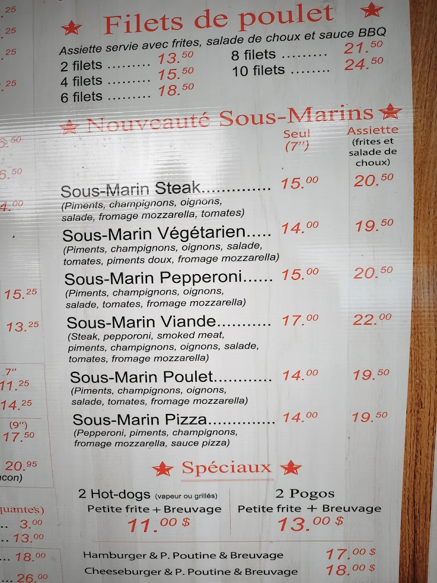 Menu, Resto le Maryane 2