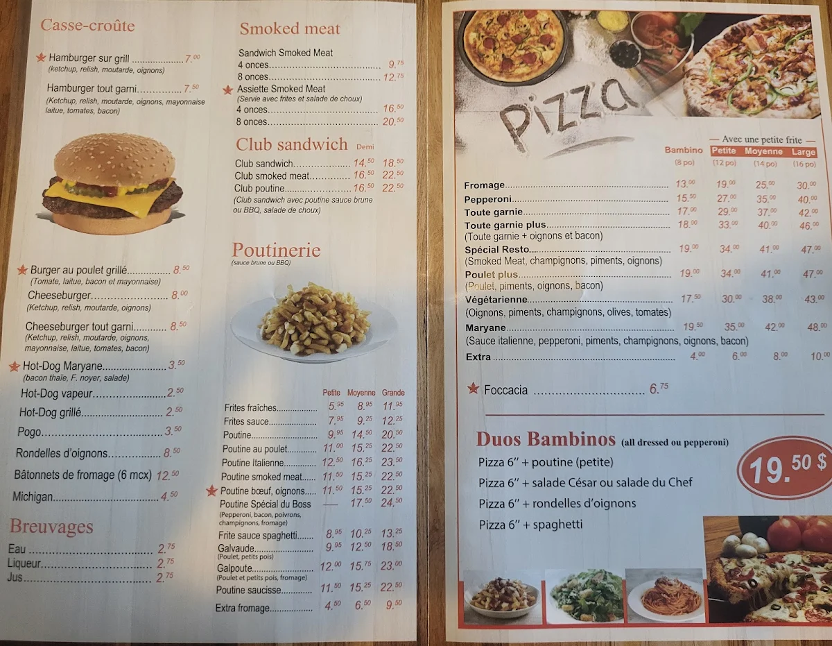 Menu, Resto le Maryane 2
