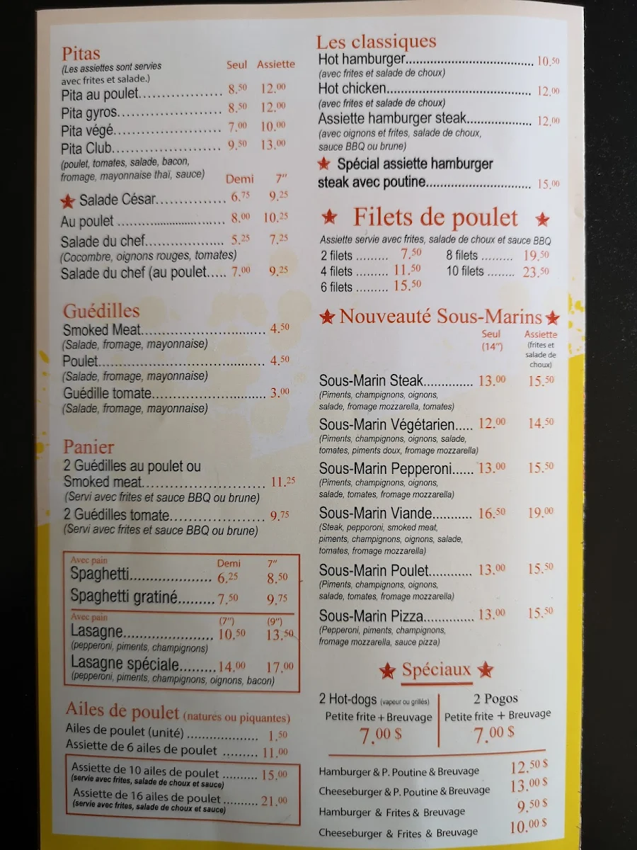 Menu, Resto le Maryane 2