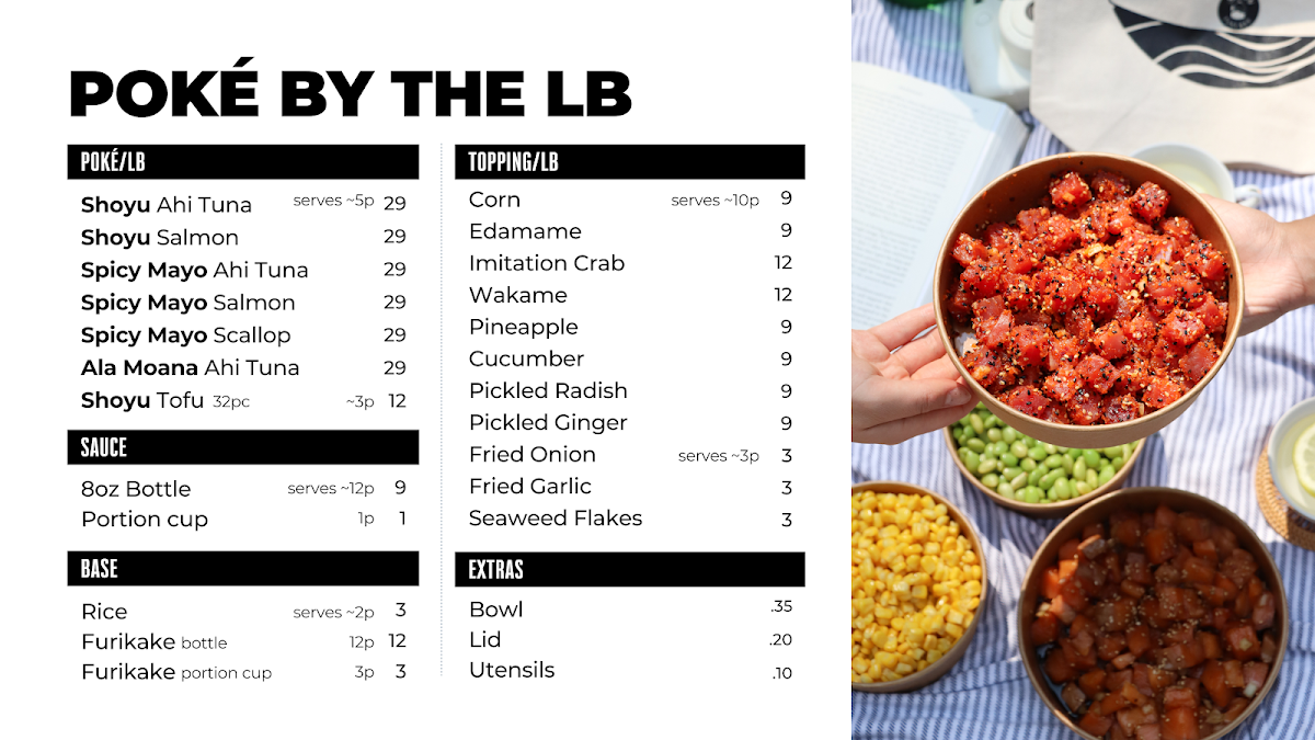 Menu, Steve's Poké Bar