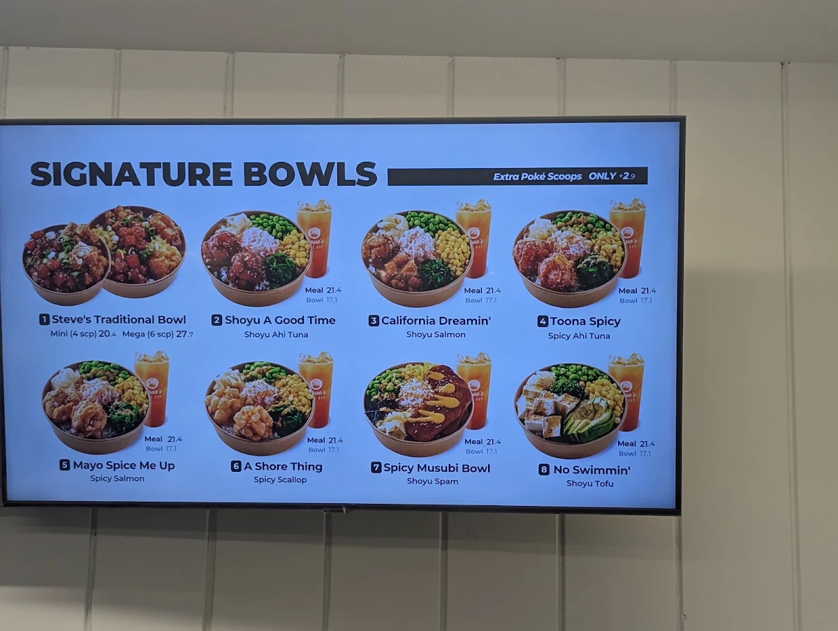 Menu, Steve's Poké Bar