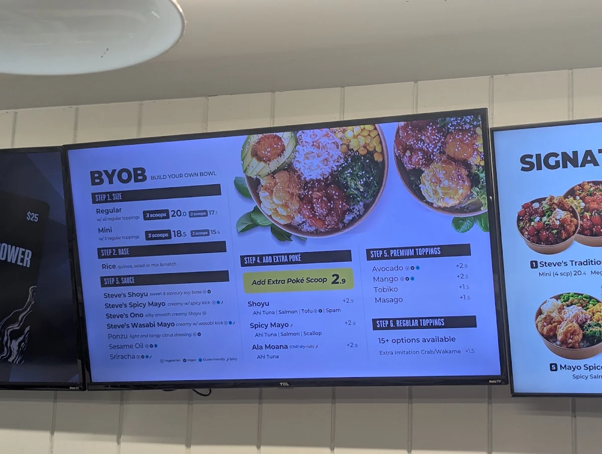 Menu, Steve's Poké Bar
