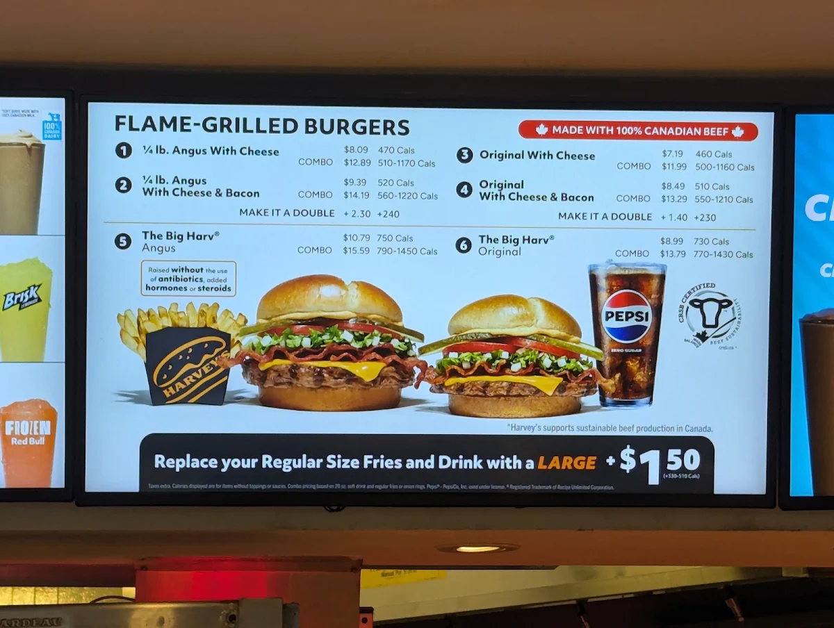 Menu, Harvey's