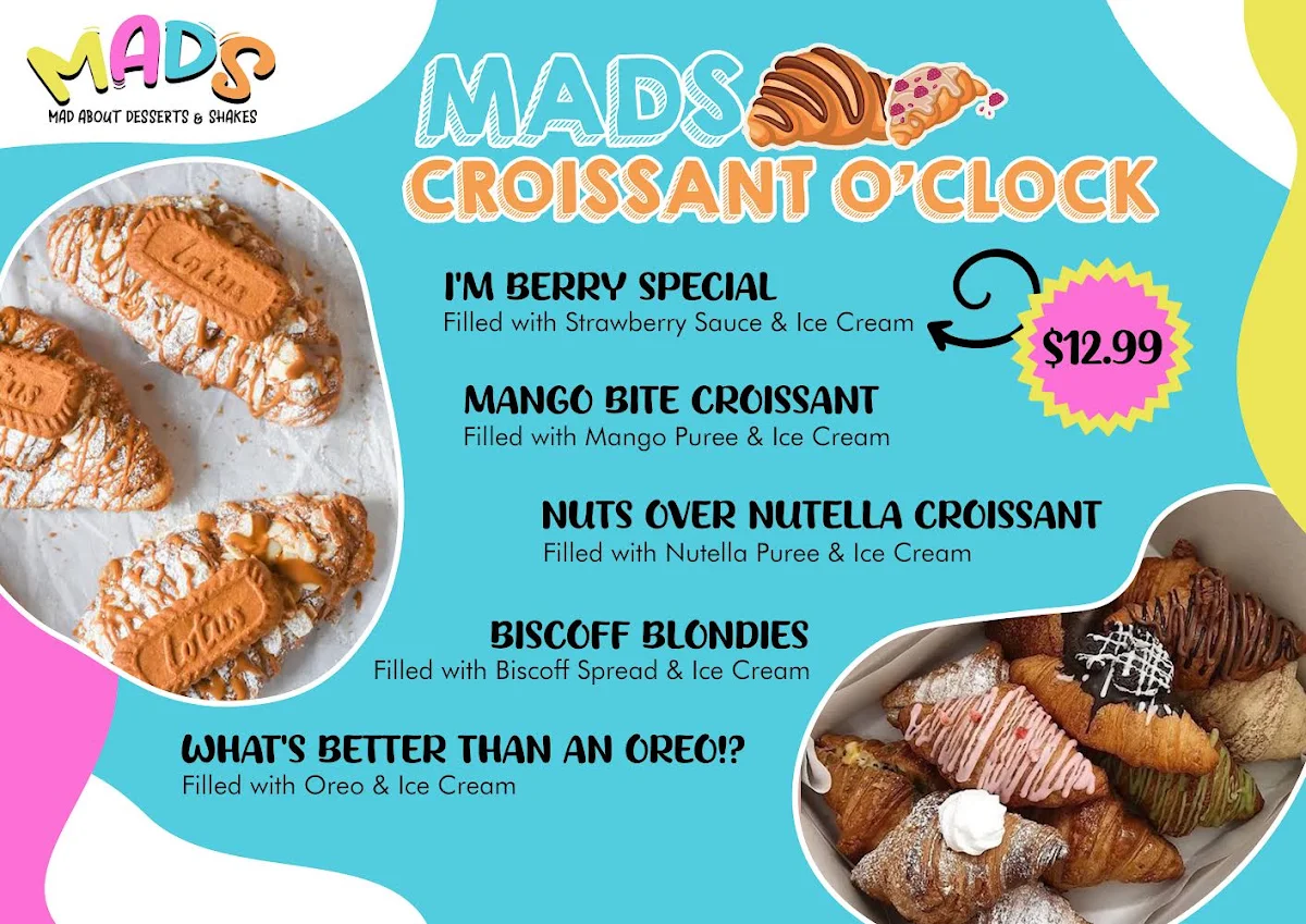Menu, MADS (Mad about dessert and shakes)