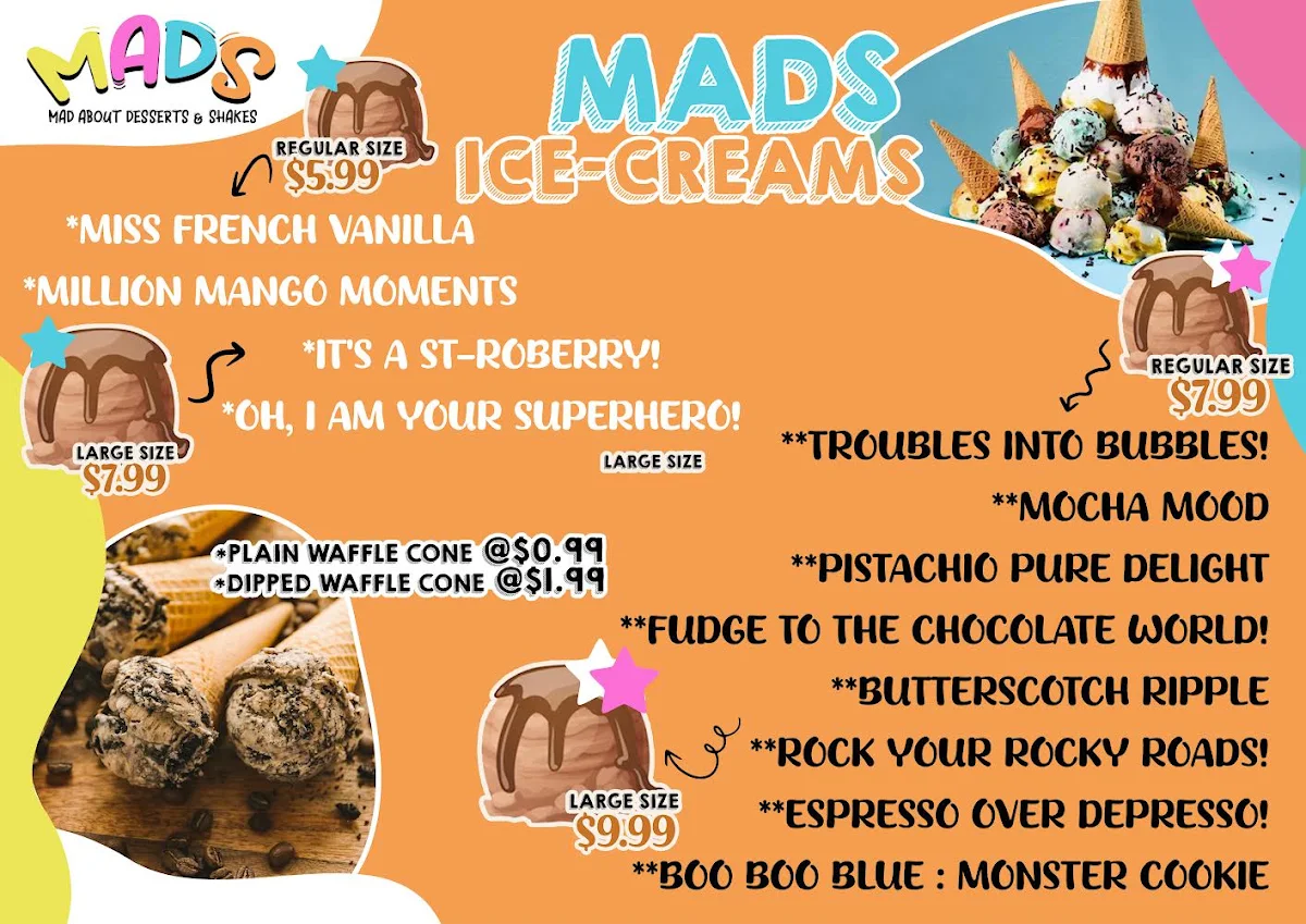 Menu, MADS (Mad about dessert and shakes)