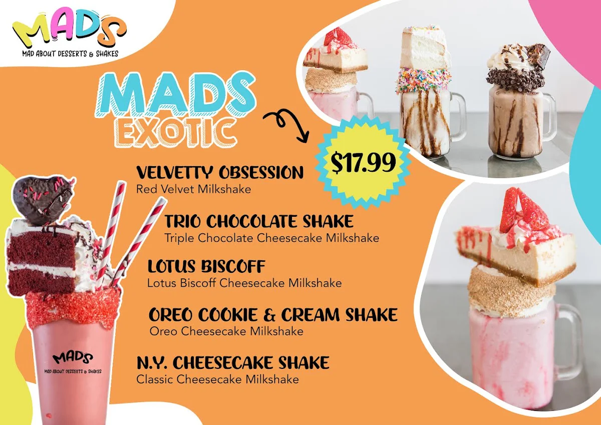 Menu, MADS (Mad about dessert and shakes)