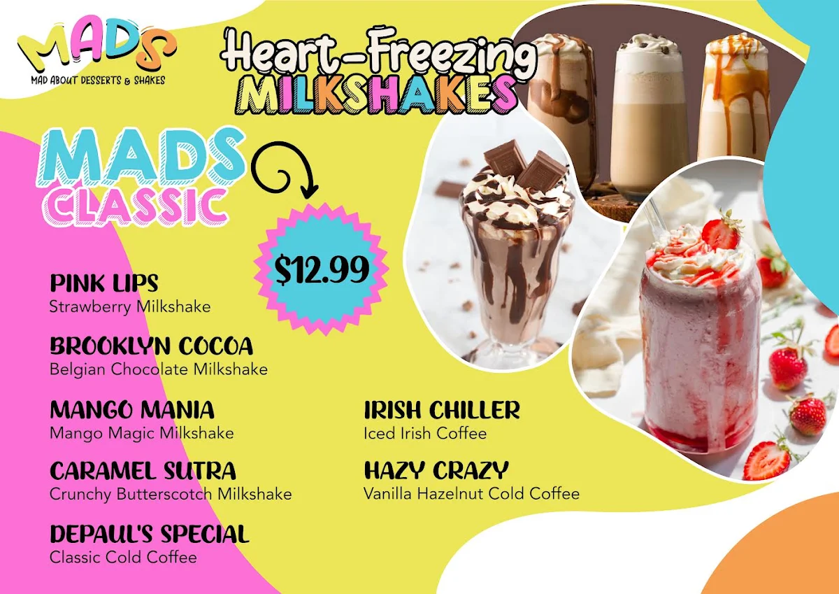 Menu, MADS (Mad about dessert and shakes)