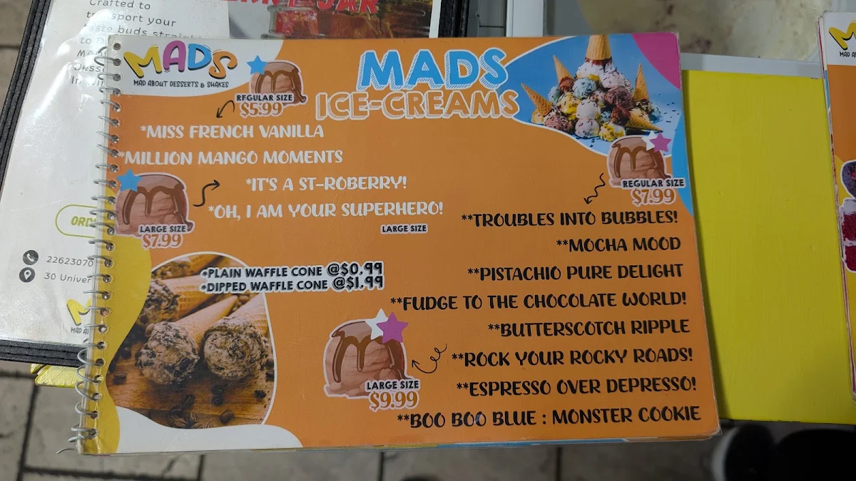 Menu, MADS (Mad about dessert and shakes)
