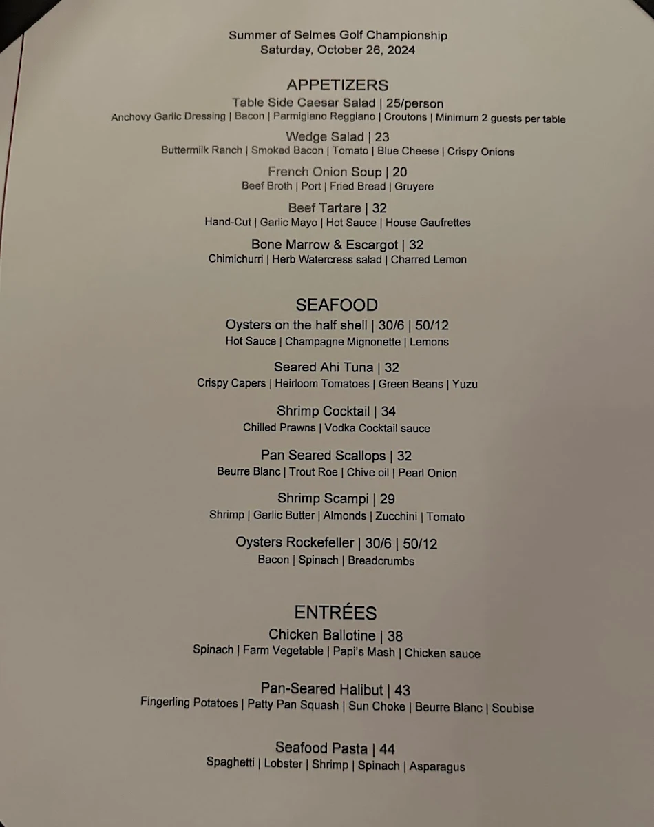 Menu, Papi's