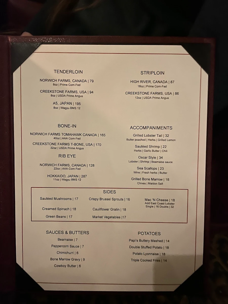 Menu, Papi's