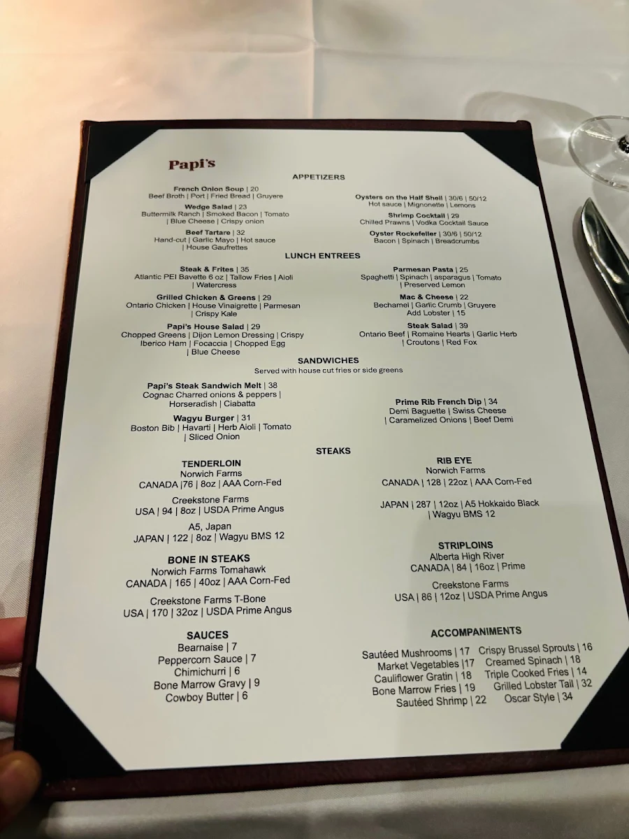 Menu, Papi's
