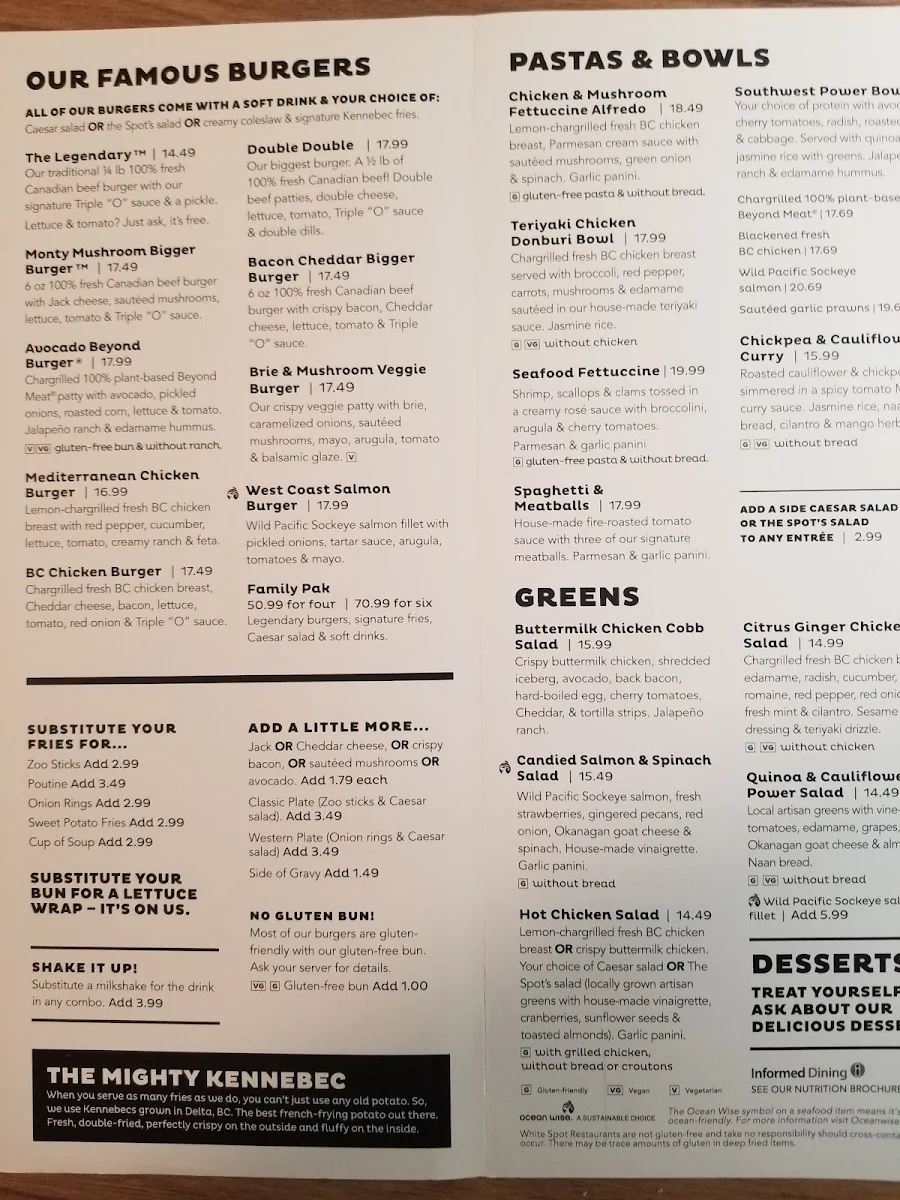 Menu, White Spot Aldergrove