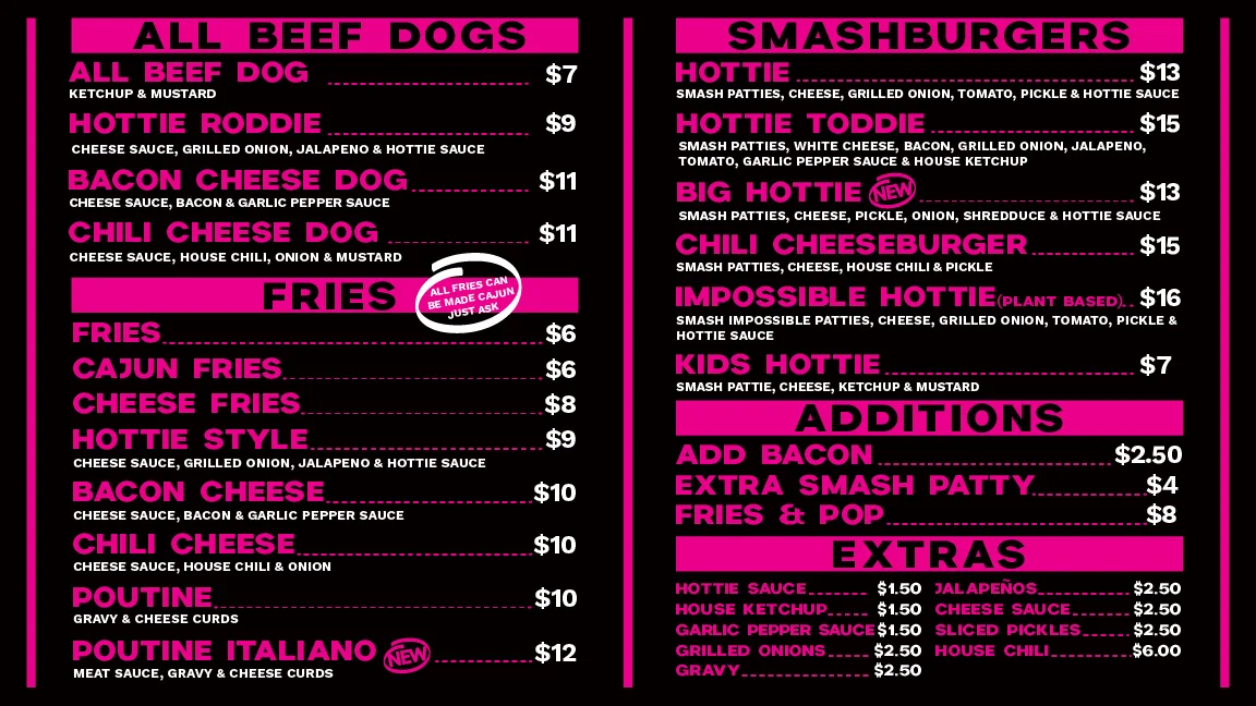 Menu, HOTTIES SMASHBURGERS