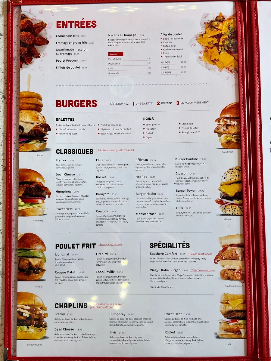 Menu, Jukebox Burgers & Bar Laitier