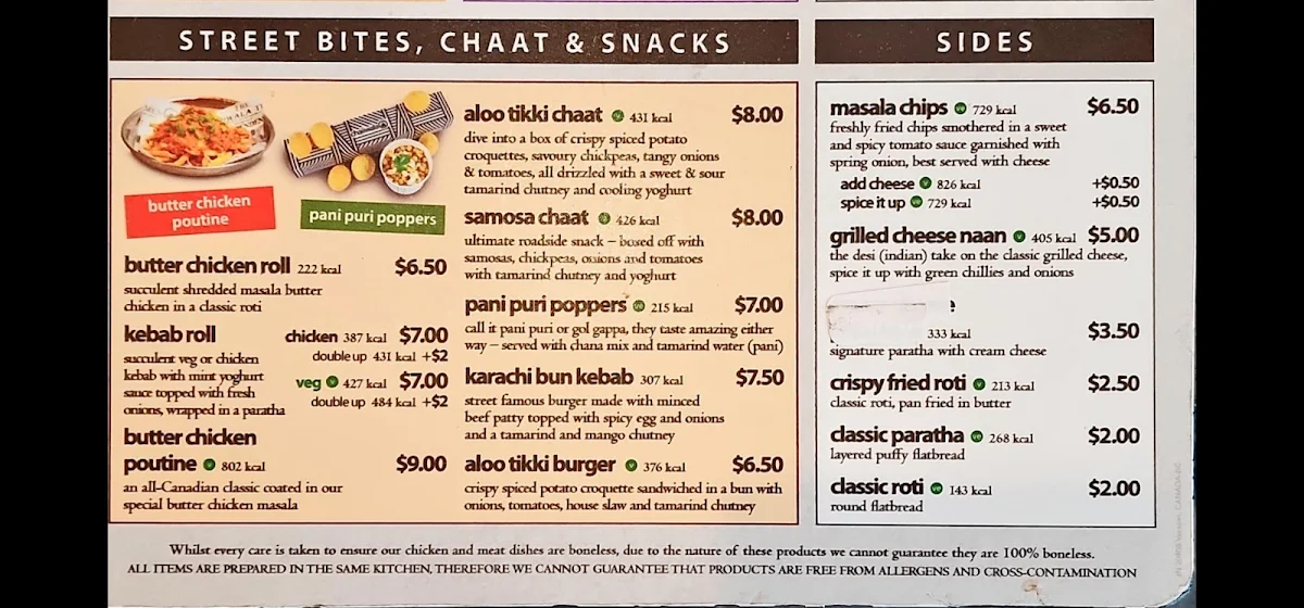 Menu, Chaiiwala Of London - Newton