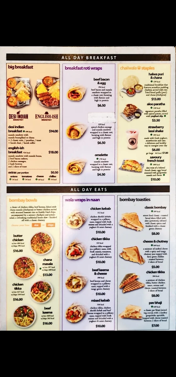 Menu, Chaiiwala Of London - Newton