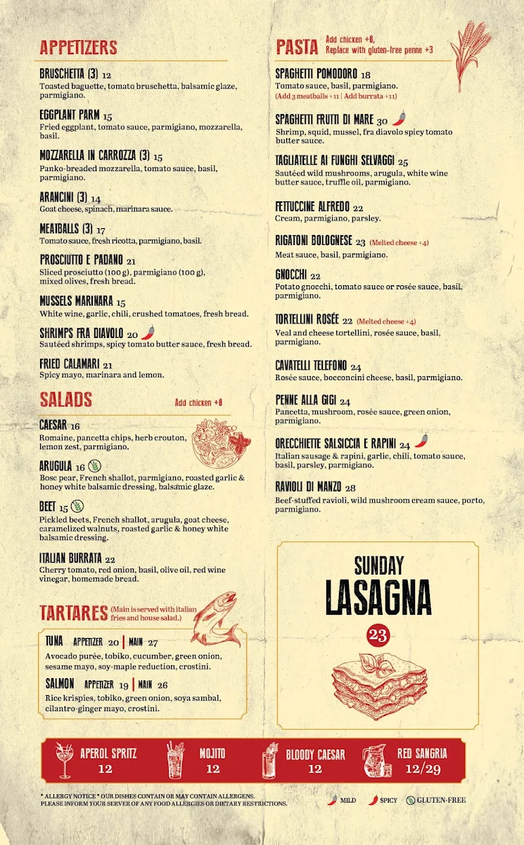 Menu, Industria Pizzeria + Bar
