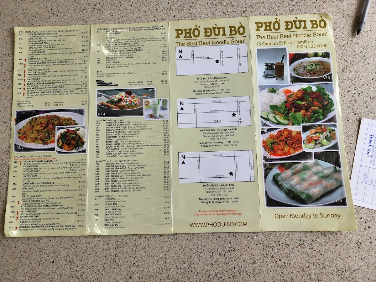 Menu, Pho Dui Bo