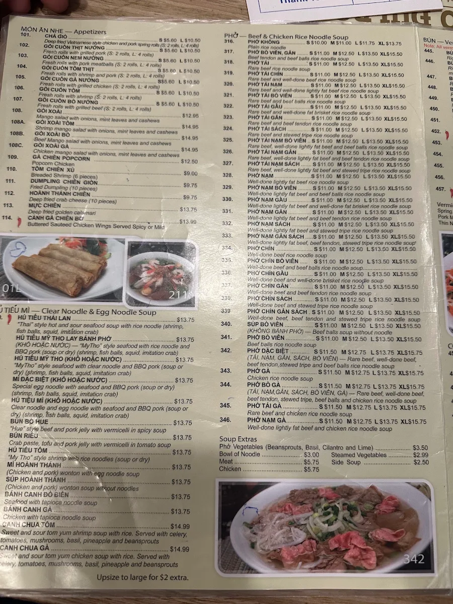 Menu, Pho Dui Bo