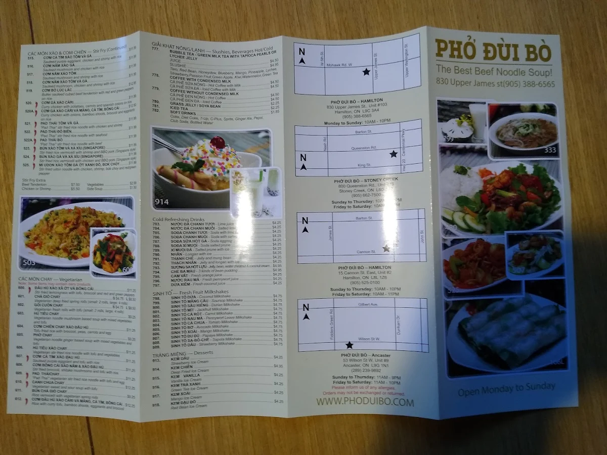 Menu, Pho Dui Bo