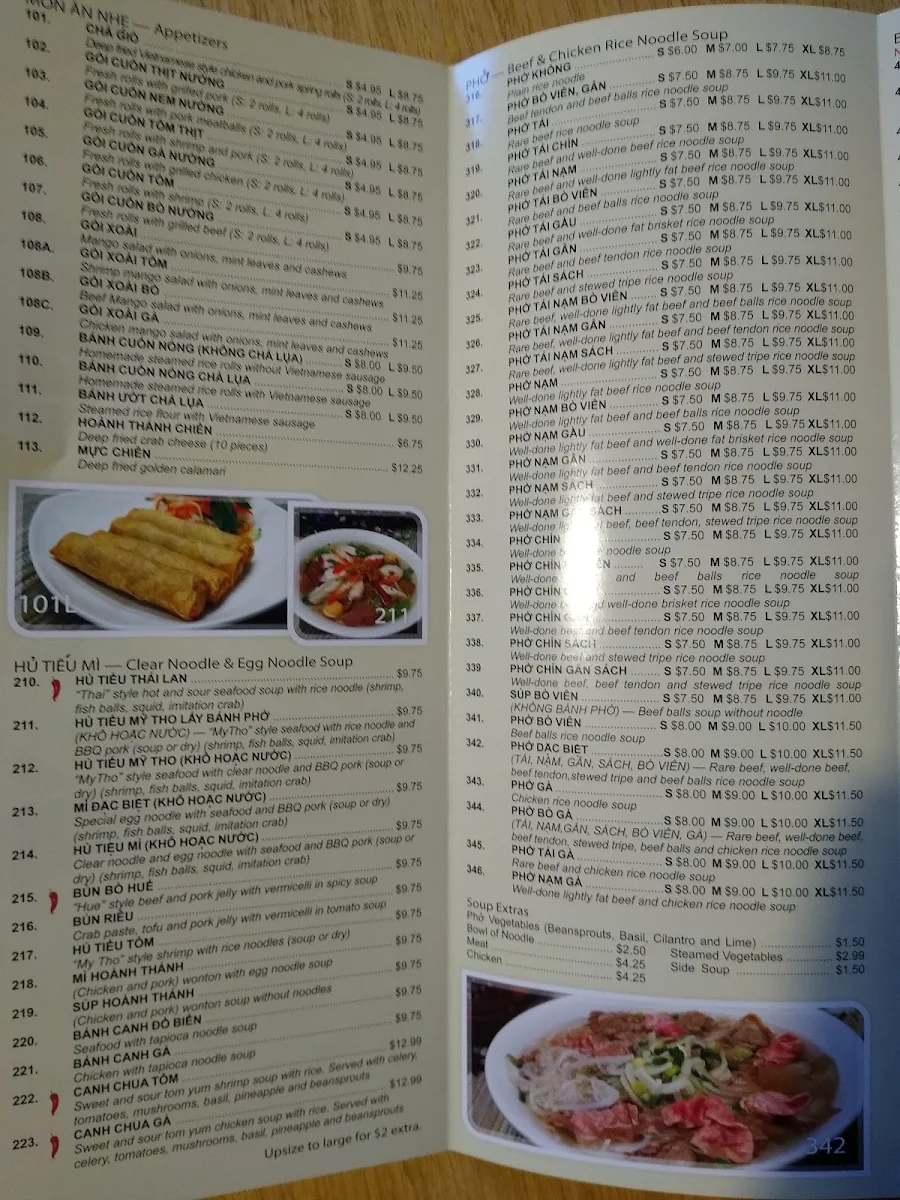 Menu, Pho Dui Bo