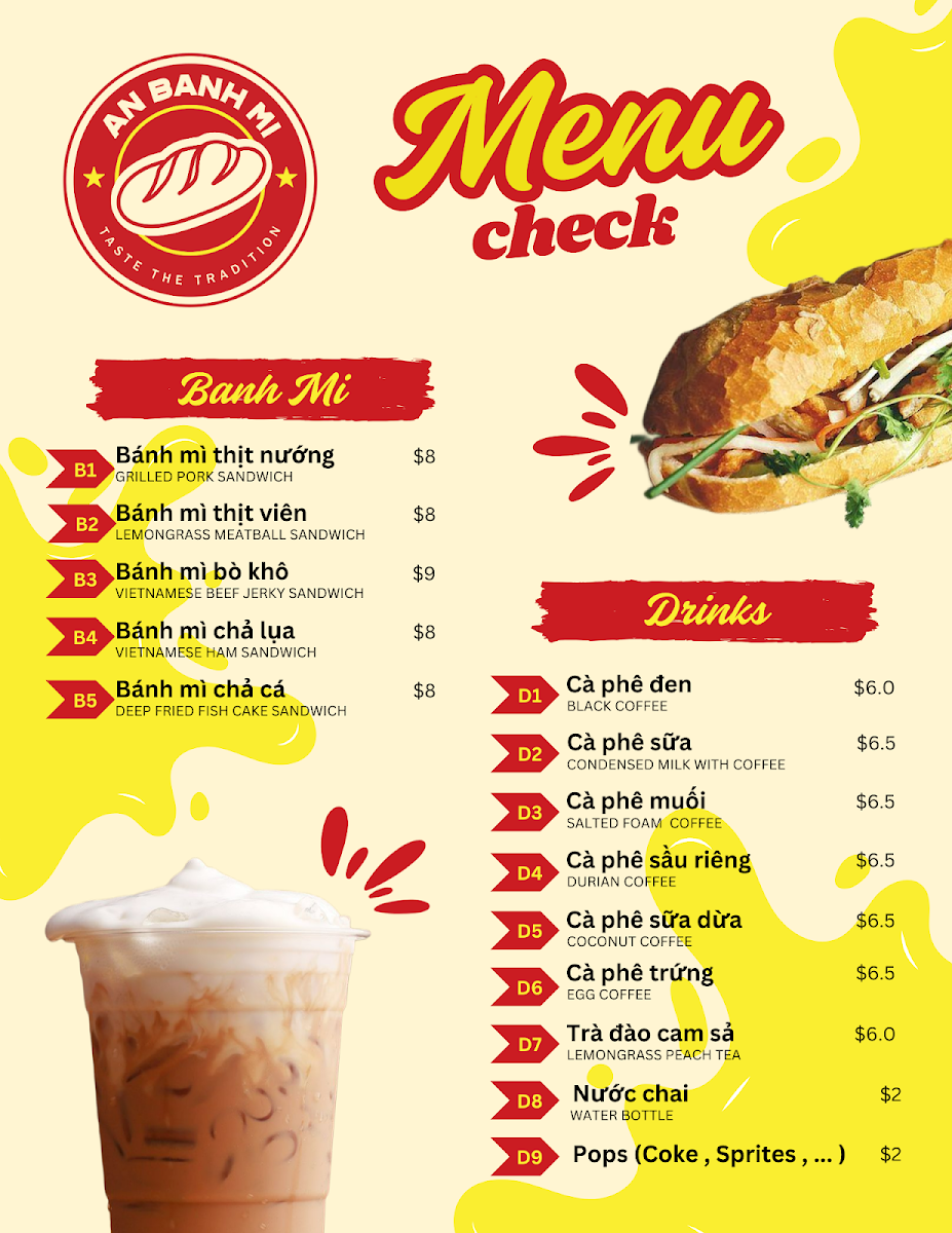 Menu, An Banh Mi
