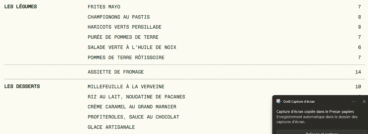 Menu, Bouillon Albert