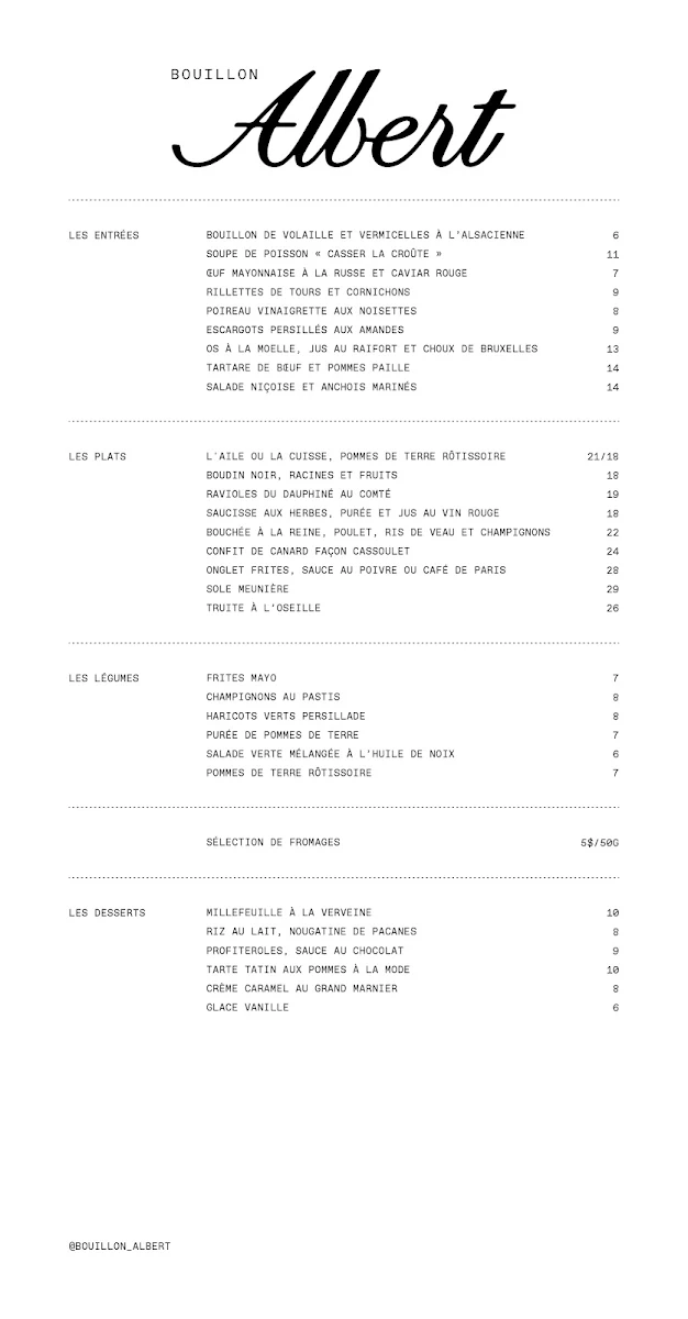 Menu, Bouillon Albert