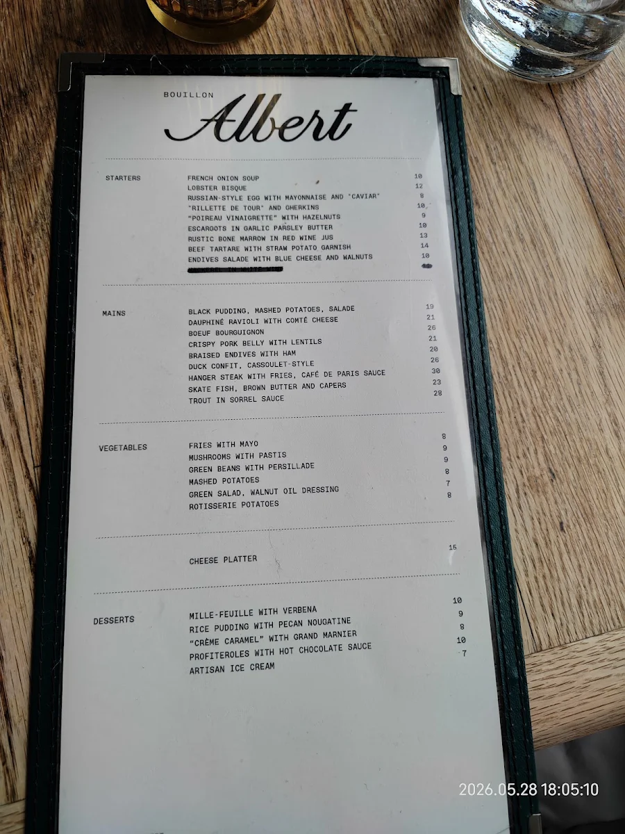 Menu, Bouillon Albert