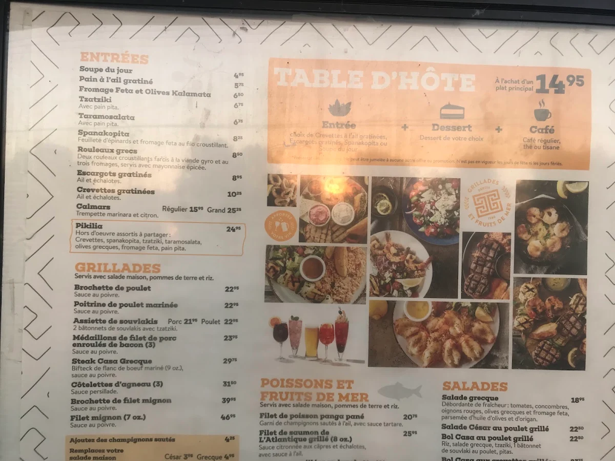 Menu, Casa Grecque