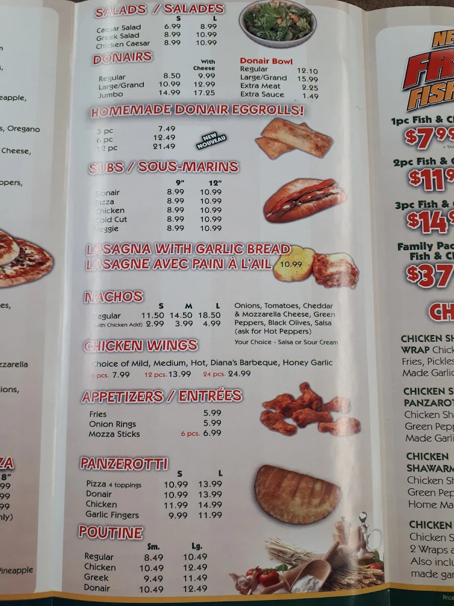 Menu, Freddie's Pizza & Donair