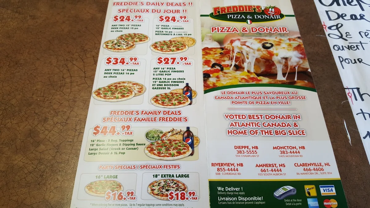 Menu, Freddie's Pizza & Donair