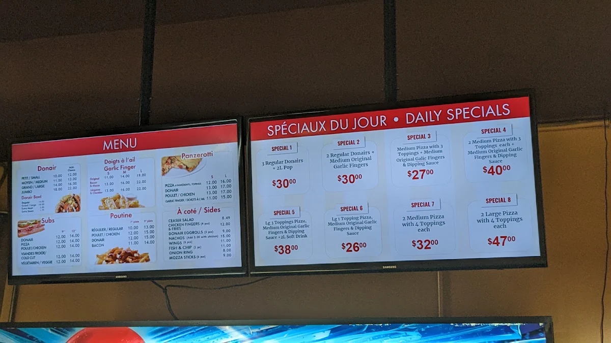 Menu, Freddie's Pizza & Donair