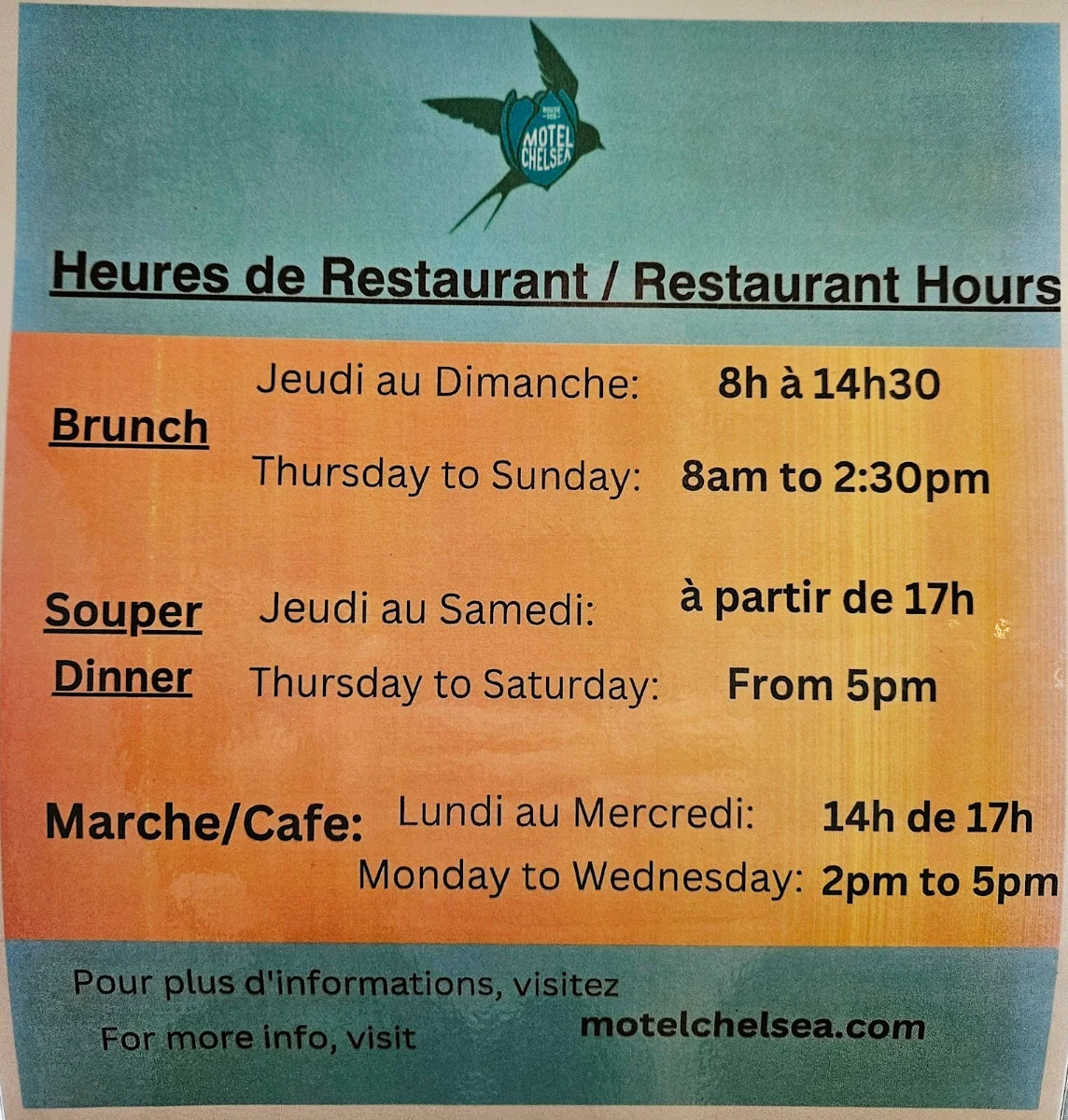 Menu, Oiseau Bleu Marché Café