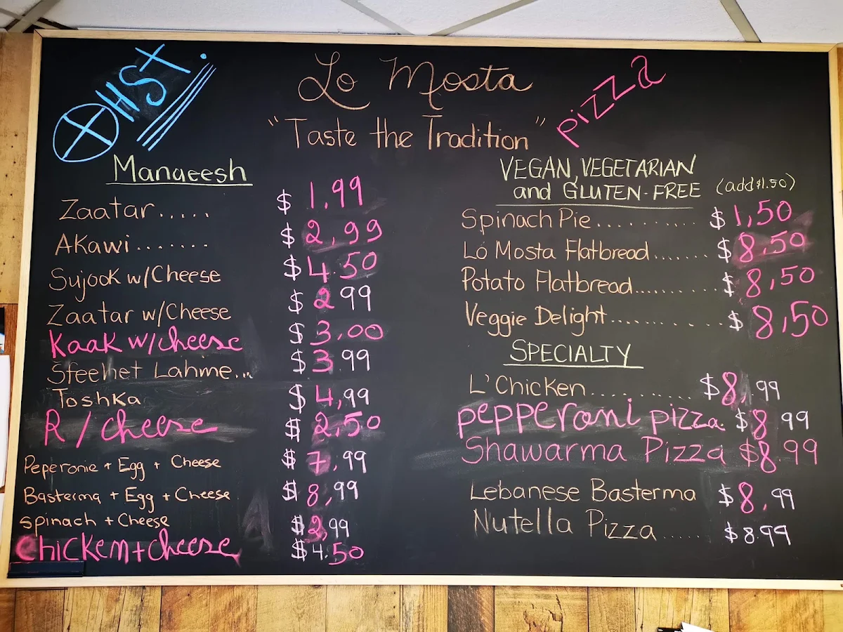 Menu, Lo Mosta Mediterranean Bakery
