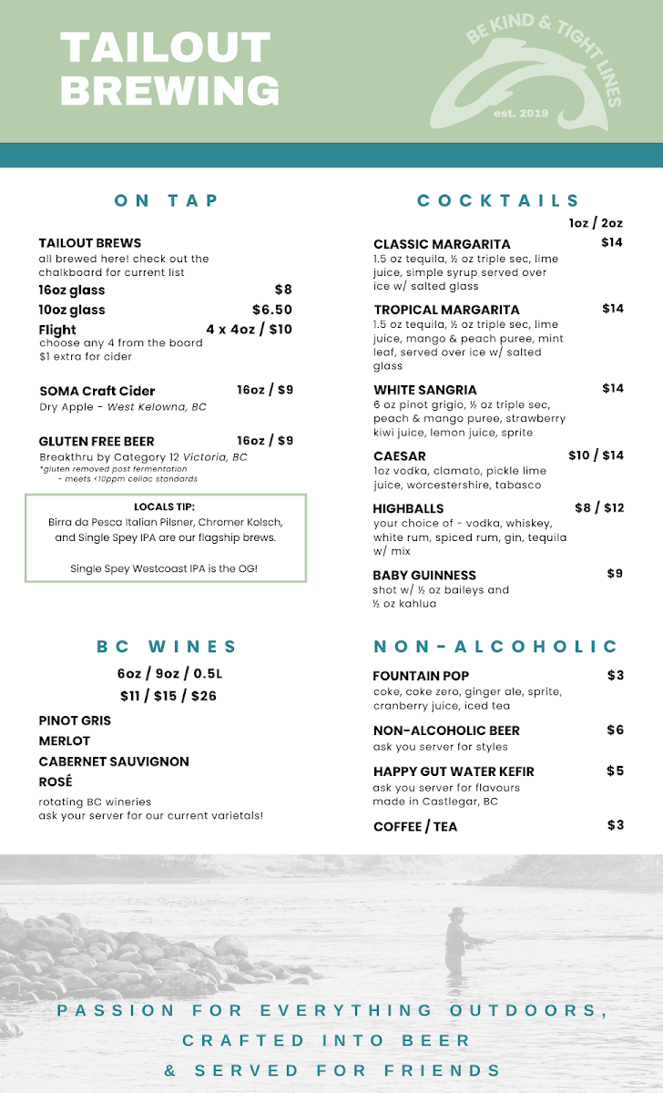 Menu, Tailout Brewing
