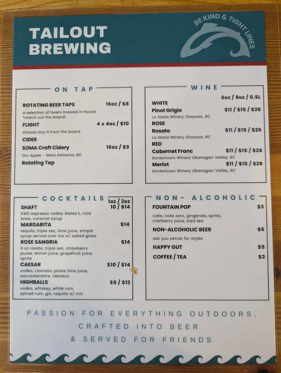 Menu, Tailout Brewing