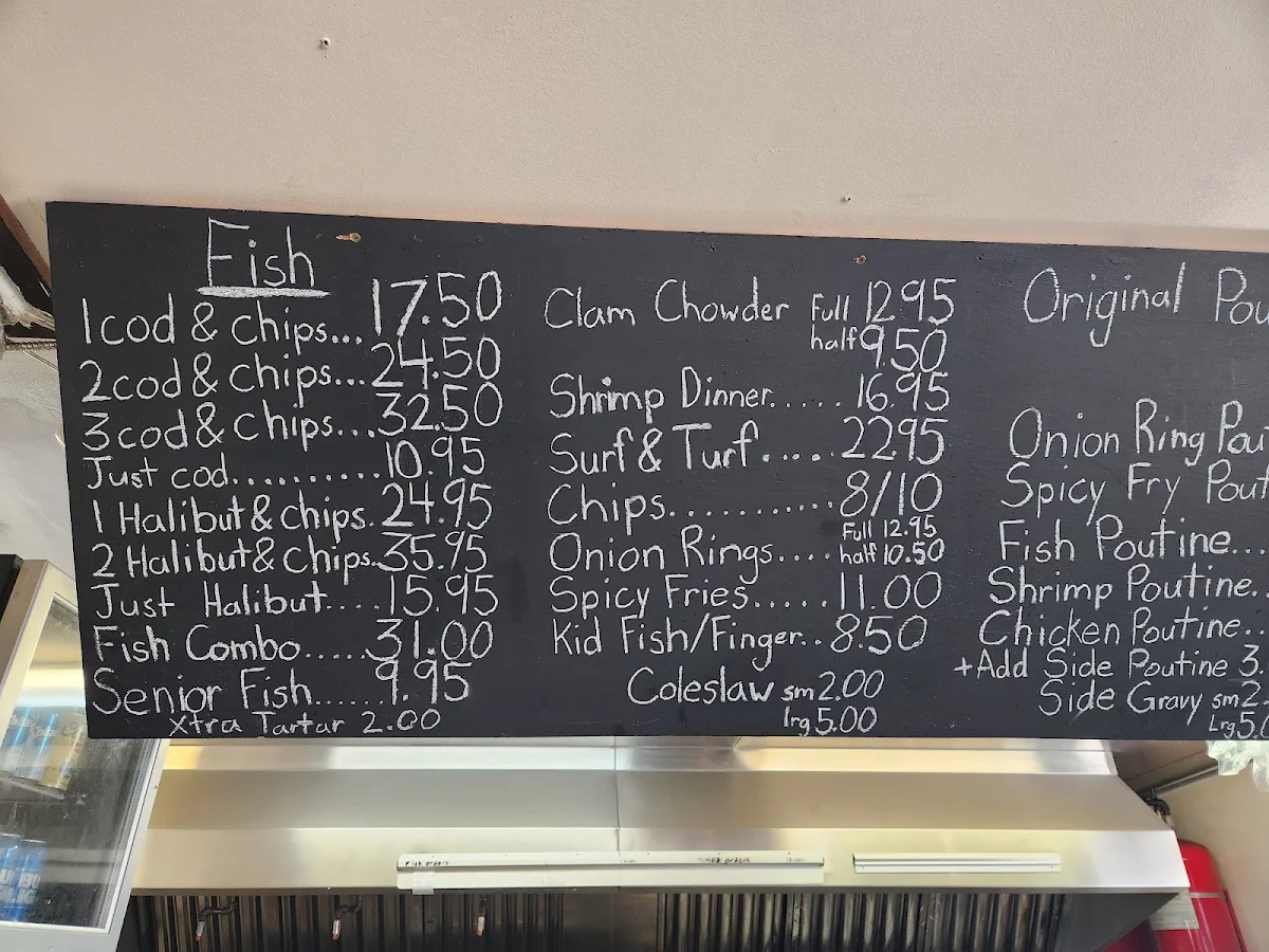 Menu, Tim's Fish & Chips