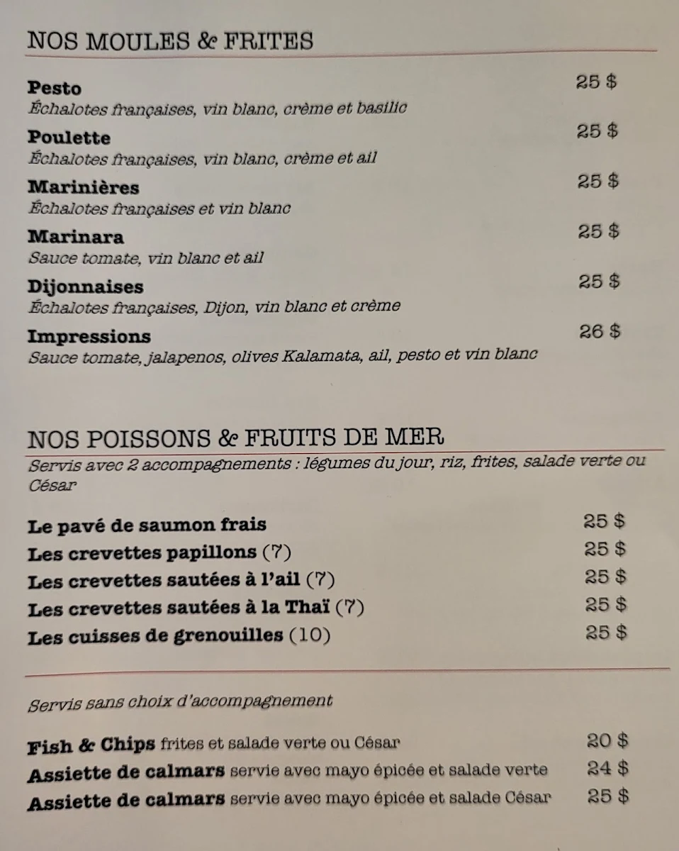 Menu, Impressions Cafe Restaurant