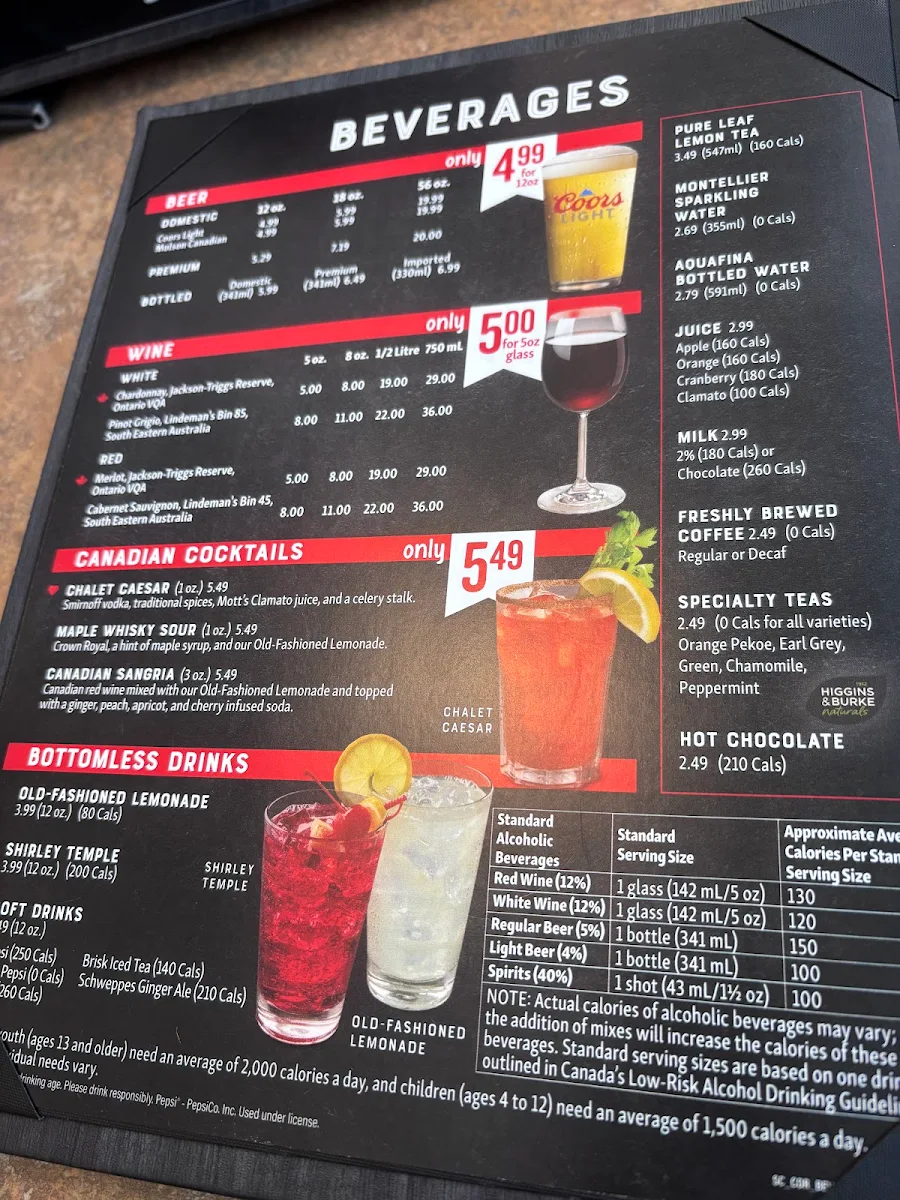 Menu, Swiss Chalet